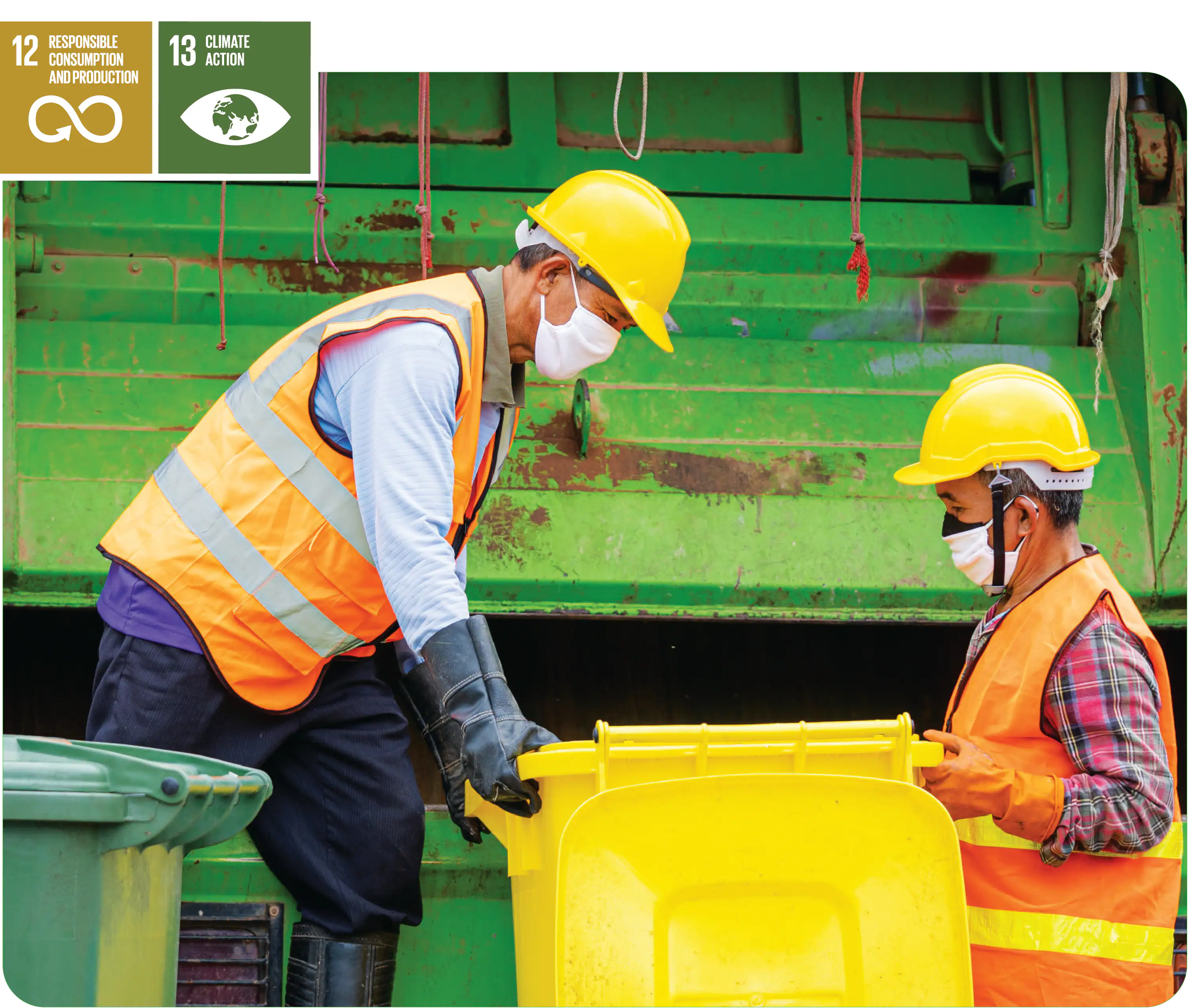 Sanitation workers managing waste and SDG 12 and SDG 13